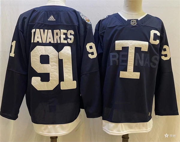 Men's Toronto Maple Leafs #91 John Tavares 2022 Navy Team Heritage Classic Jersey Men's Toronto Maple Leafs #91 John Tavares 2022 Navy Team Heritage Classic Jersey
